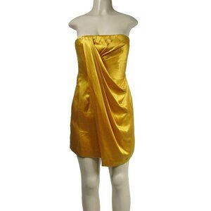 BCBG Max Azria NWT 6 Gold Strapless Mini Cocktail Draped Party Silk Blend Dress